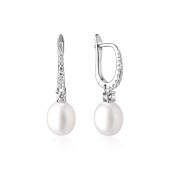 Cercei argint cu perle naturale albe si pietre, cu tortita DiAmanti SK21220EL_W-G